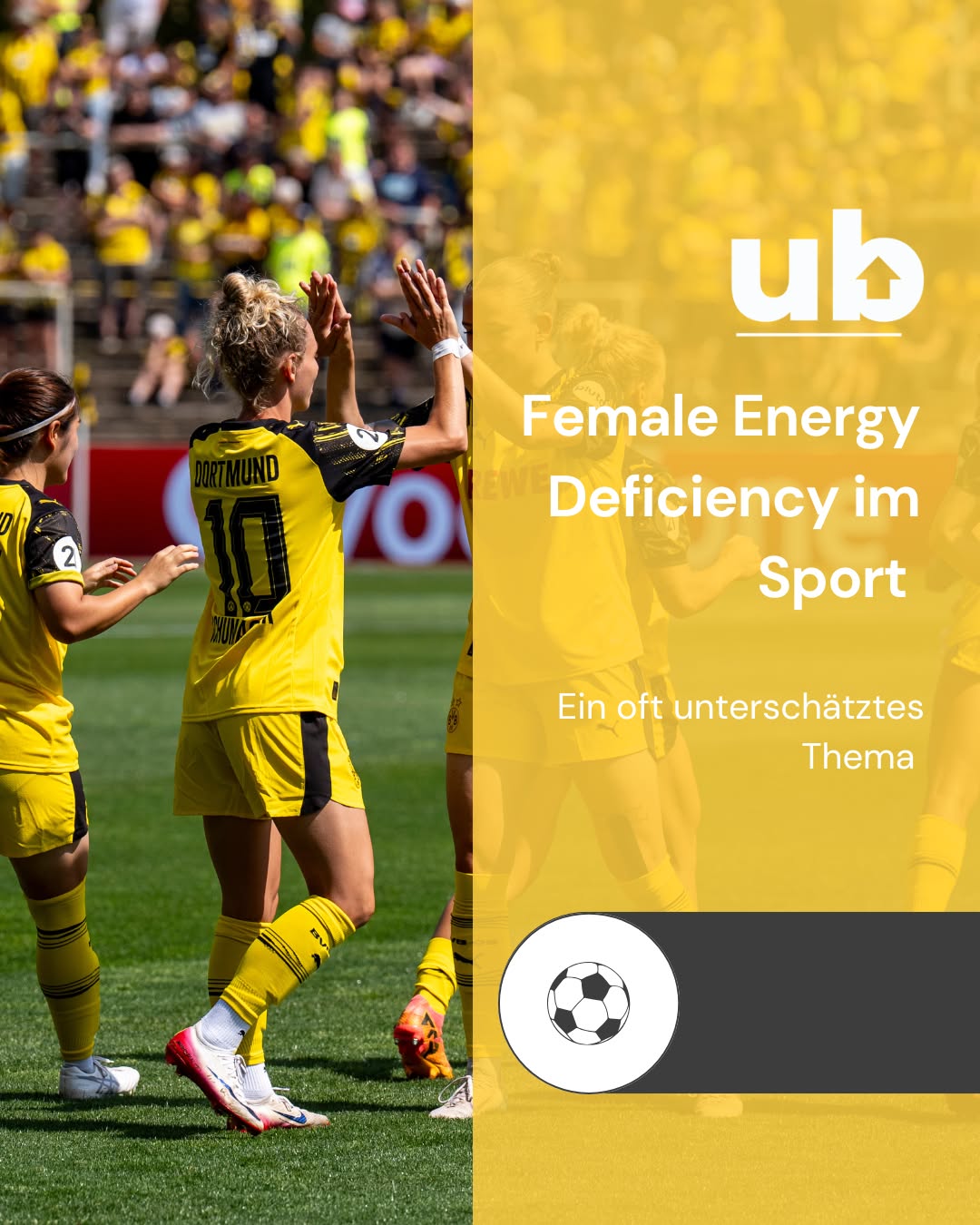 ⚡️ Female Energy Deficiency im Sport – ein oft unterschätztes Thema 

Wenn Sportlerinnen dauerhaft mehr Energie verbrauchen als sie über die Ernährung aufnehmen, spricht man von Low Energy Availability – einer zu geringen Energieverfügbarkeit für den Körper. Daraus kann das sogenannte Relative Energy Deficiency in Sport Syndrom (RED-S) entstehen, das zahlreiche Körperfunktionen beeinflussen kann. 

Gerade bei Frauen spielen dabei mehrere Faktoren zusammen: intensives Training, Ernährung, hormonelle Schwankungen im Zyklus und hohe Belastung im Wettkampf. Fehlt dem Körper langfristig Energie, kann das Auswirkungen auf Regeneration, Leistungsfähigkeit, Menstruationszyklus, Knochengesundheit und Immunsystem haben. 

Im modernen Frauenfußball wird deshalb immer stärker darauf geachtet, Energieversorgung, Regeneration und Performance ganzheitlich zu betrachten. Gemeinsam mit den Spielerinnen von @bvb09frauen zeigen wir, wie wichtig dieses Thema im Leistungssport ist. 💛🖤 

#Ubiquinol #FemaleEnergy #WomenInSports #REDs #FemaleAthlete #Frauenfußball #BVB #BVBFrauen